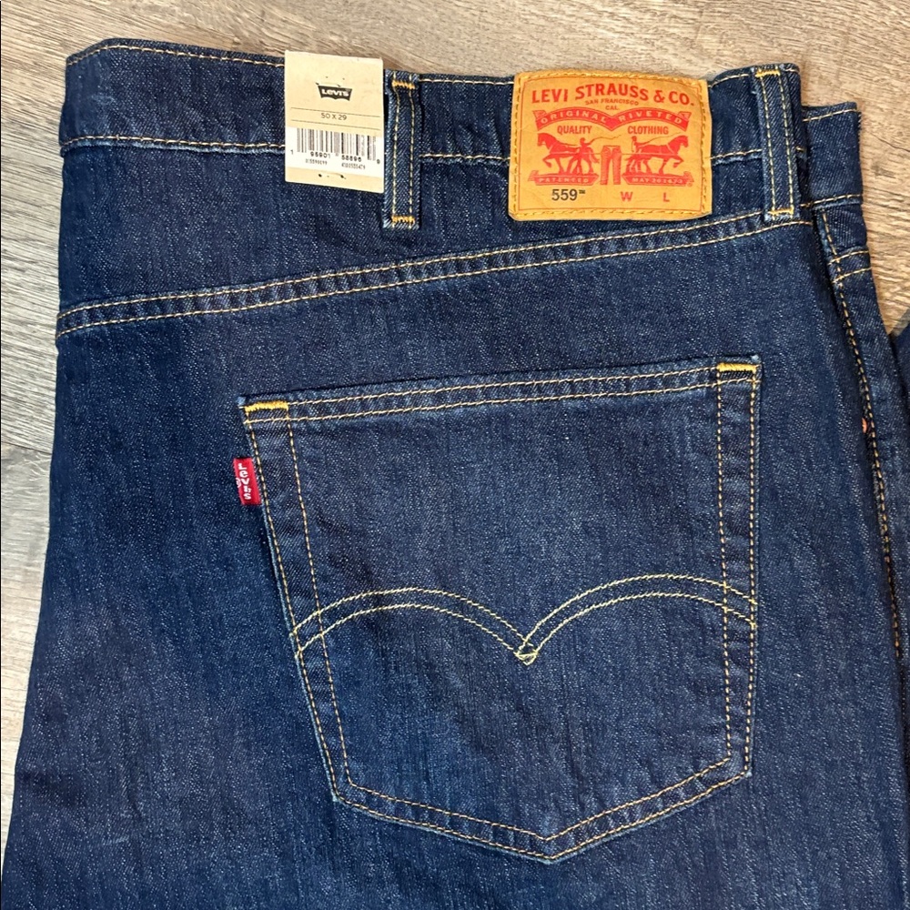 Levi's Men's 559 50 x 29  Dark Blue Relaxed  Fit Jeans Straight Leg Big & Tall
